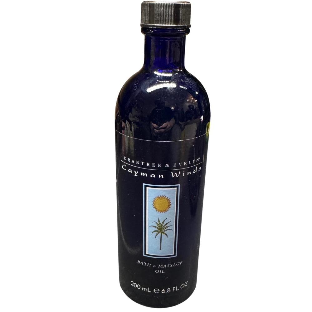 Crabtree & Evelyn Cayman Winds Bath & Massage Oil‎ 200ml Cobalt Blue Bottle Vtg